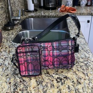 Coach Pink and Black Plaid Bag Set